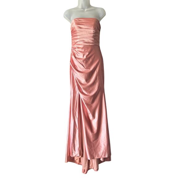 Stacees‎ Dress Women 4 Dusty Pink Prom Silk Like Satin Floor Length Slit Bodycon - Picture 3 of 15